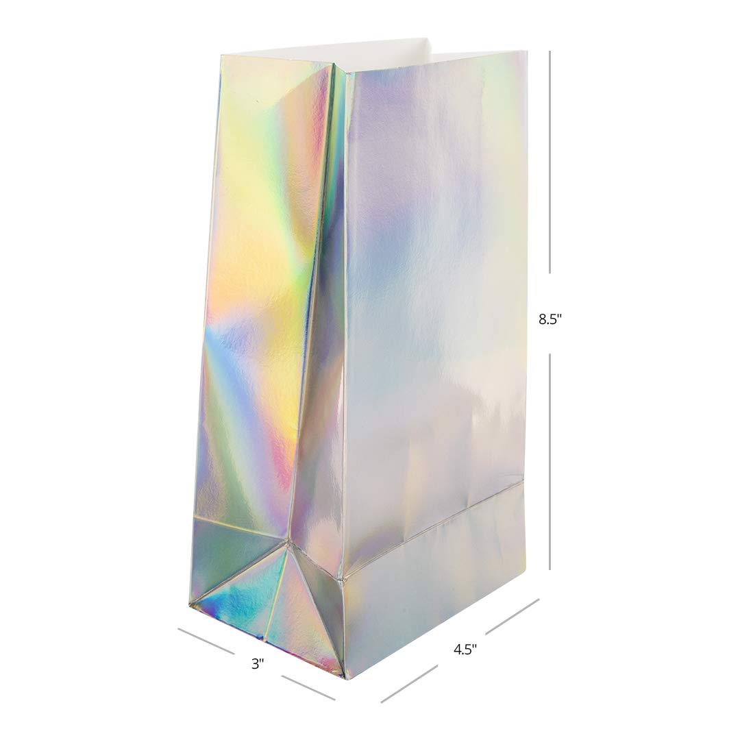 Andaz Press Iridescent Party Treat Bags, 25 Pack Holographic Silver Foil Party Gift Bags, 4.5 X 8.5 Inch Favor Bags, Party Favor